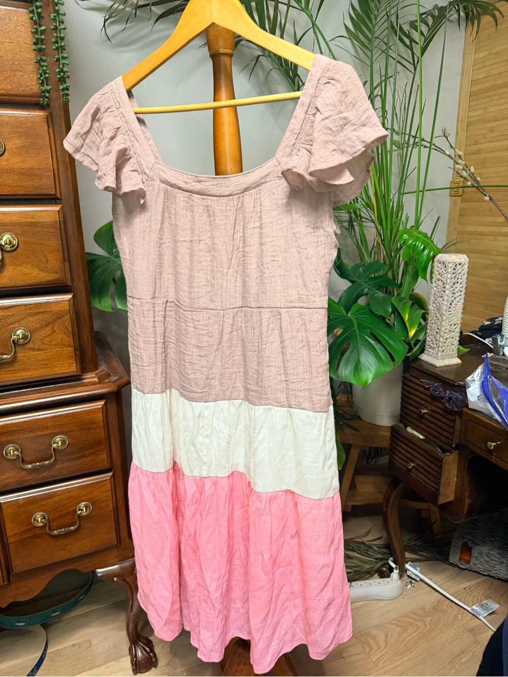 Umgee Colorblock High-Low Tiered Dress - Lavender, Cream & Pink - Picture 7 of 7